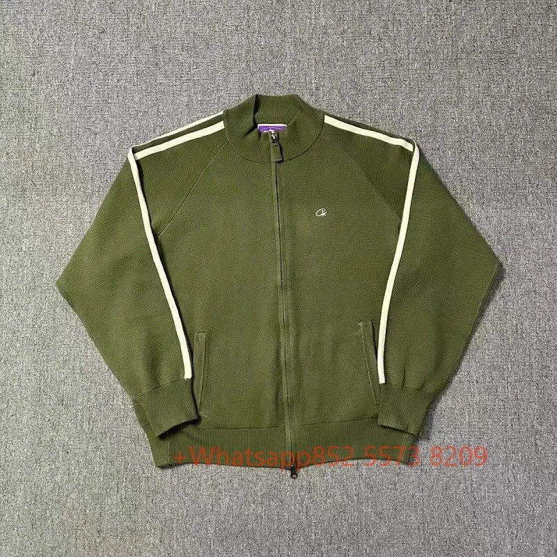 Military green white striped sweater