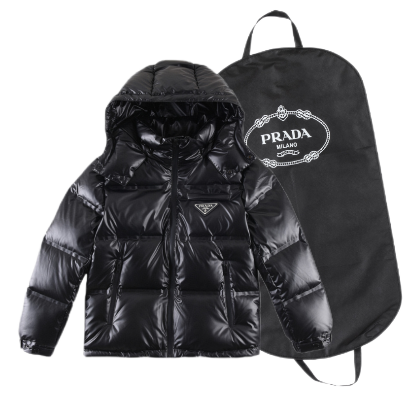 连帽短款羽绒服蜜蜂小标亮黑