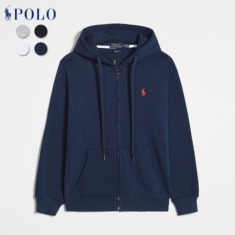 Zipper style with navy blue and red logo